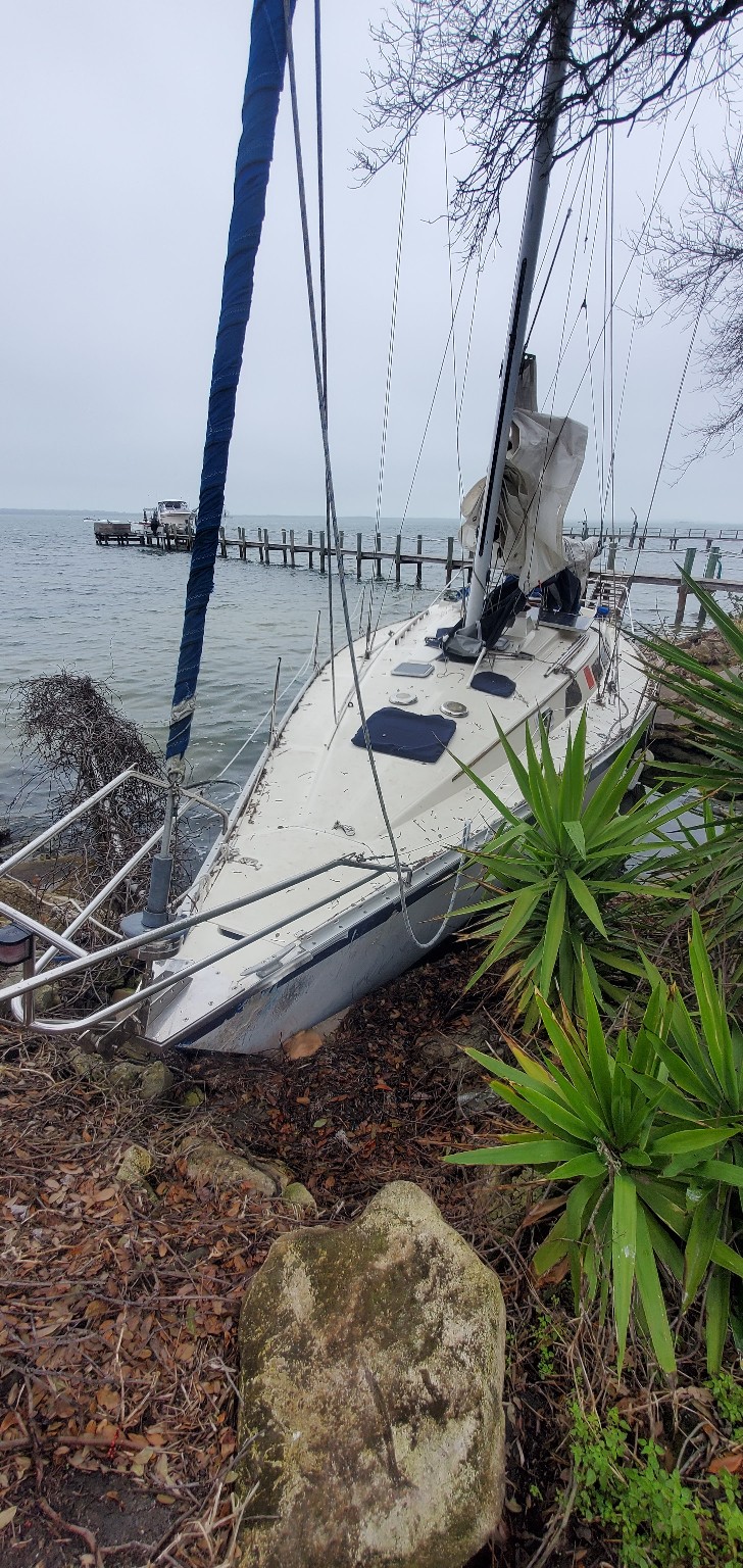 Derelict vessel along the shoreline